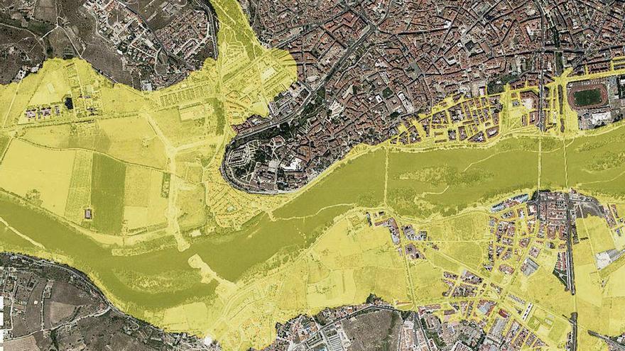 Mapa de las zonas potencialmente inundables en la avenida del Duero cada 500 años.