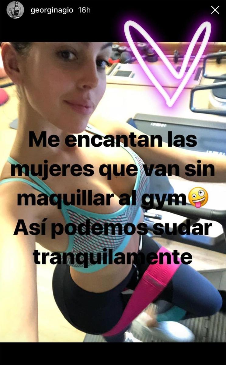 Georgina Rodríguez con la cara lavada en el gimnasio