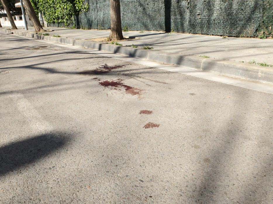 Restes de sang al carrer de Roses on hi havia el vehicle aparcat amb el cadàver
