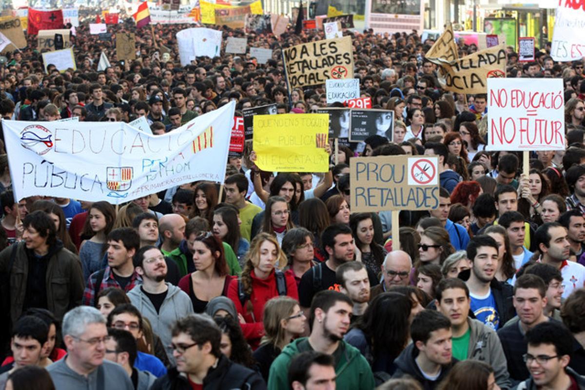 Manifestació d’estudiants contra les retallades en educació, el 29 de febrer passat, a Barcelona. Manifestació d’estudiants contra les retallades en educació, el 29 de febrer passat, a Barcelona.