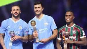 Jhon Arias junto a Kyle Walker y Rodri en el Mundial de Clubs