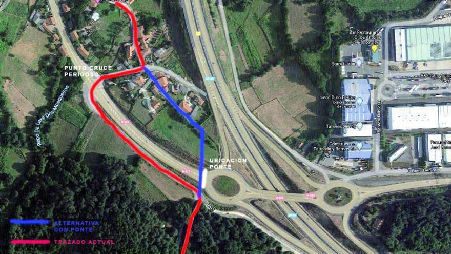 El paso se situaría a la altura de la rotonda de la autopista, en dirección Ourense, en A Laxe.