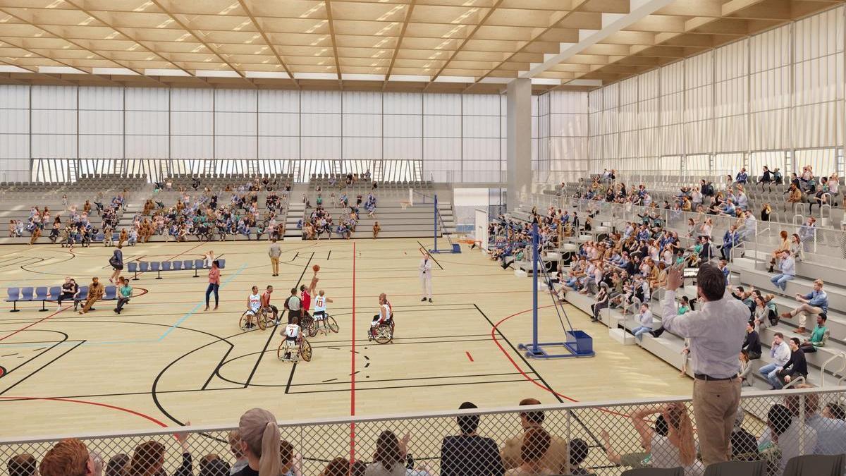 Recreación del interior del Pabellón de Deportes Adaptado de Elche, proyecto que se financiará en gran parte con el préstamo