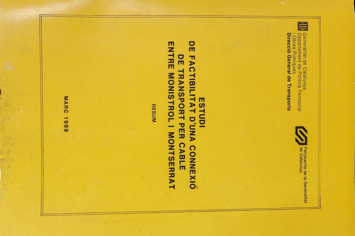 La portada de l'estudi de nou aeri de Montserrat que es va fer a final de la dècada dels 80