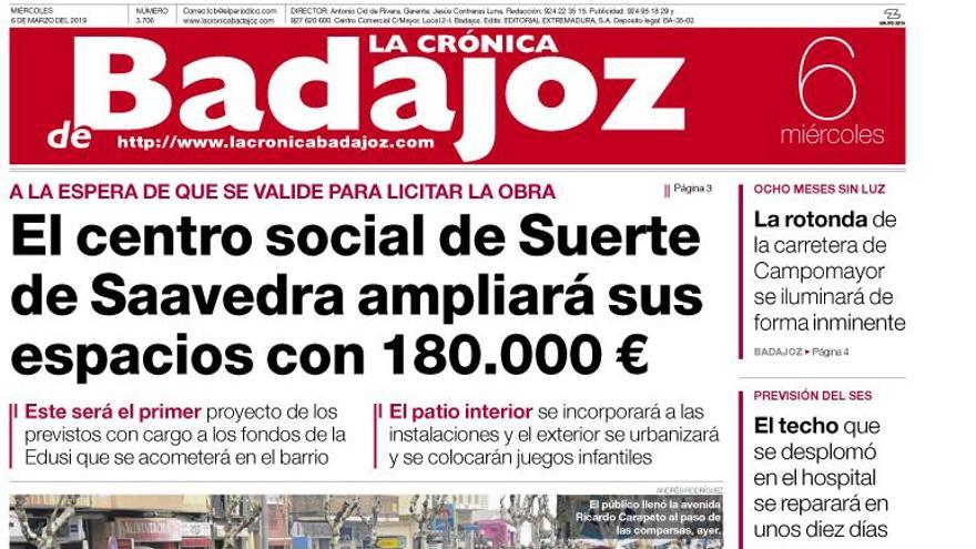 Esta es la portada de LA CRÓNICA DE BADAJOZ correspondiente al día 6 de marzo del 2019