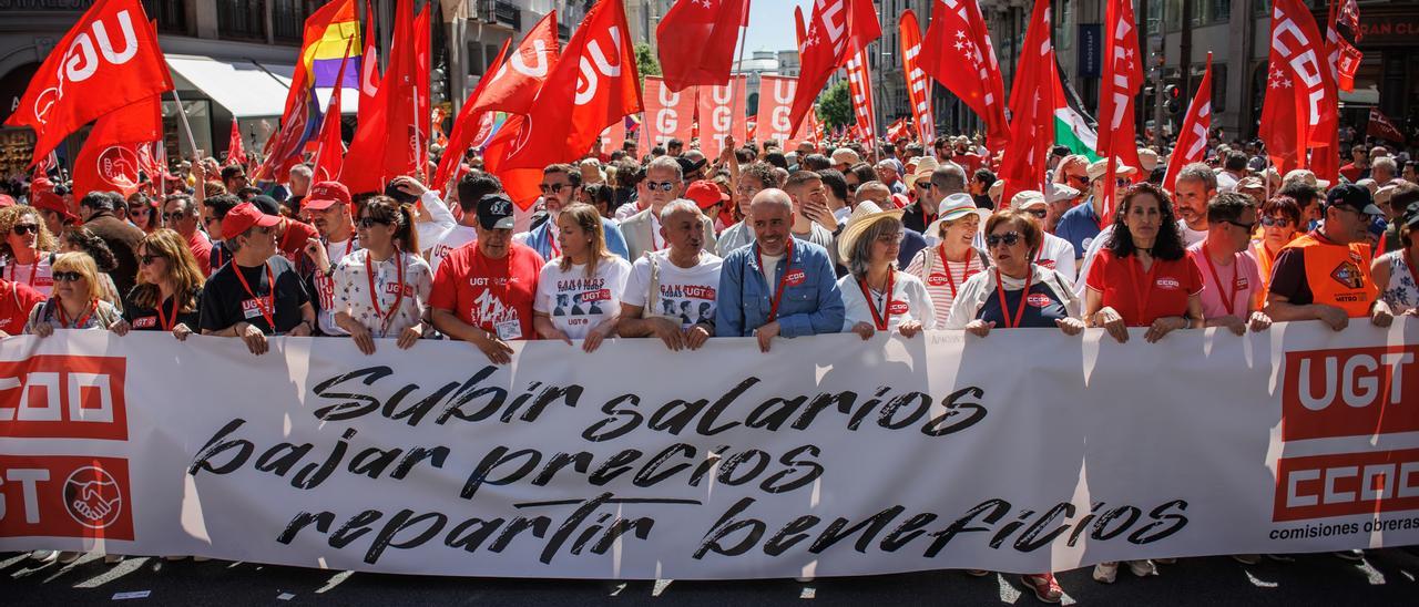 Cabecera de la manifestación en Madrid por el Primero de Mayo.