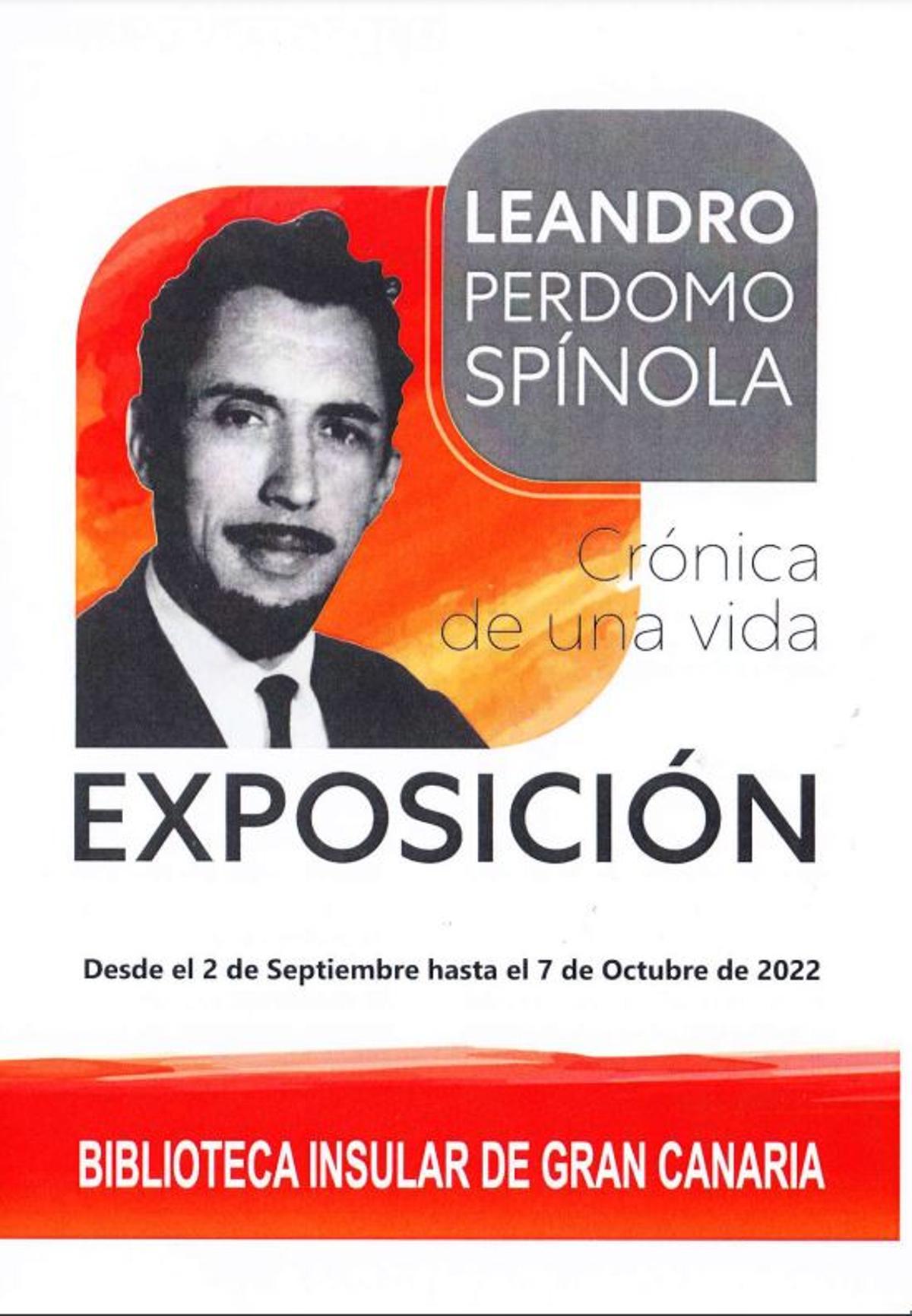 Cartel de la exposición sobre la vida y obra de Leandro Perdomo en la Biblioteca Insular de Gran Canaria.
