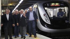 El presidente Temer y otras autoridades, en la inauguración del sábado del metro olímpico.