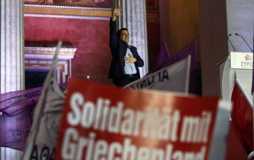 Los simpatizantes de Syriza celebran la victoria electoral de la coalición en Atenas