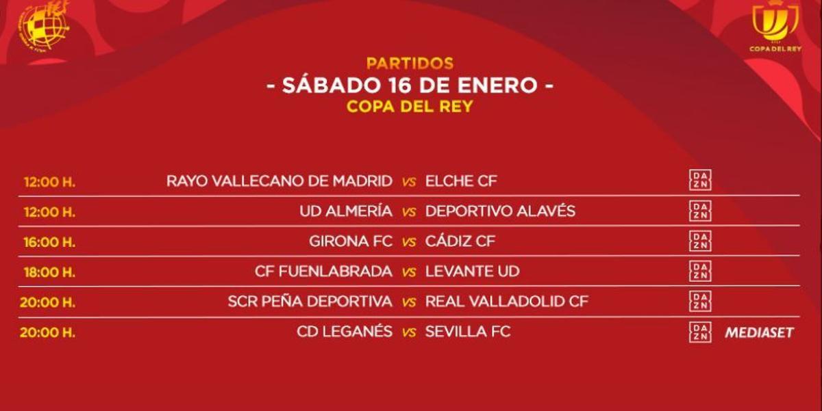 Horario y televisión de los dieciseisavos de final de Copa