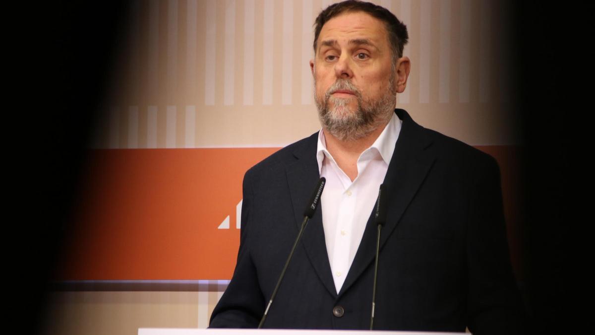 El líder de ERC, Oriol Junqueras, este viernes en la sede de ERC.