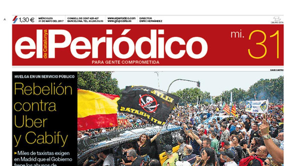 La portada de EL PERIÓDICO del miércoles, 31 de mayo del 2017.