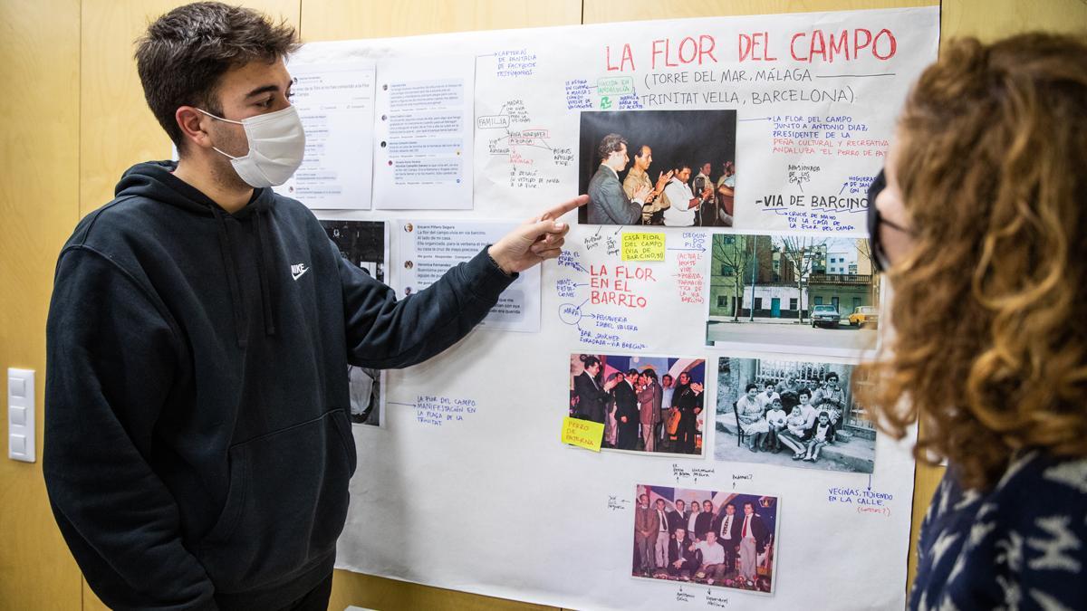 Mural con la recuperación de la memoria de la Flor del Campo en el biblioteca de Trinitat Vella.