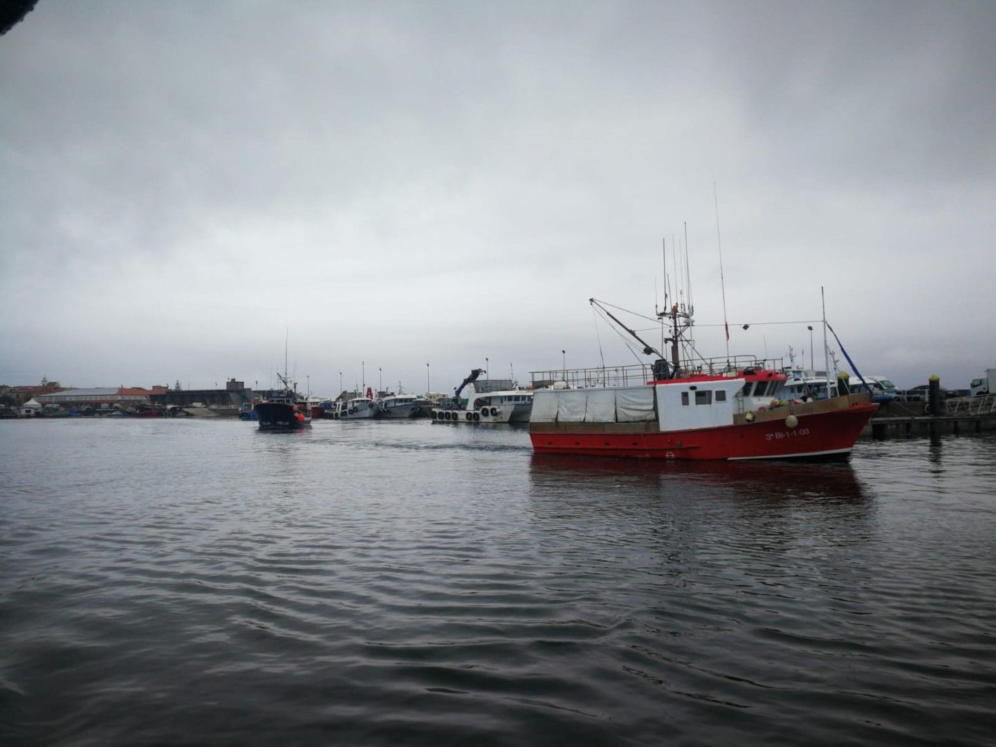 Los barcos de O Grove en el momento de su partida hacia los caladeros del centollo, esta mañana.
