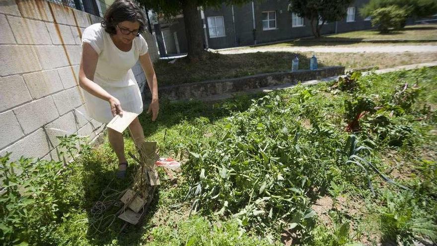 Una mujer limpia los destrozos, ayer, en el patio del colegio Sanjurjo de Carricarte.