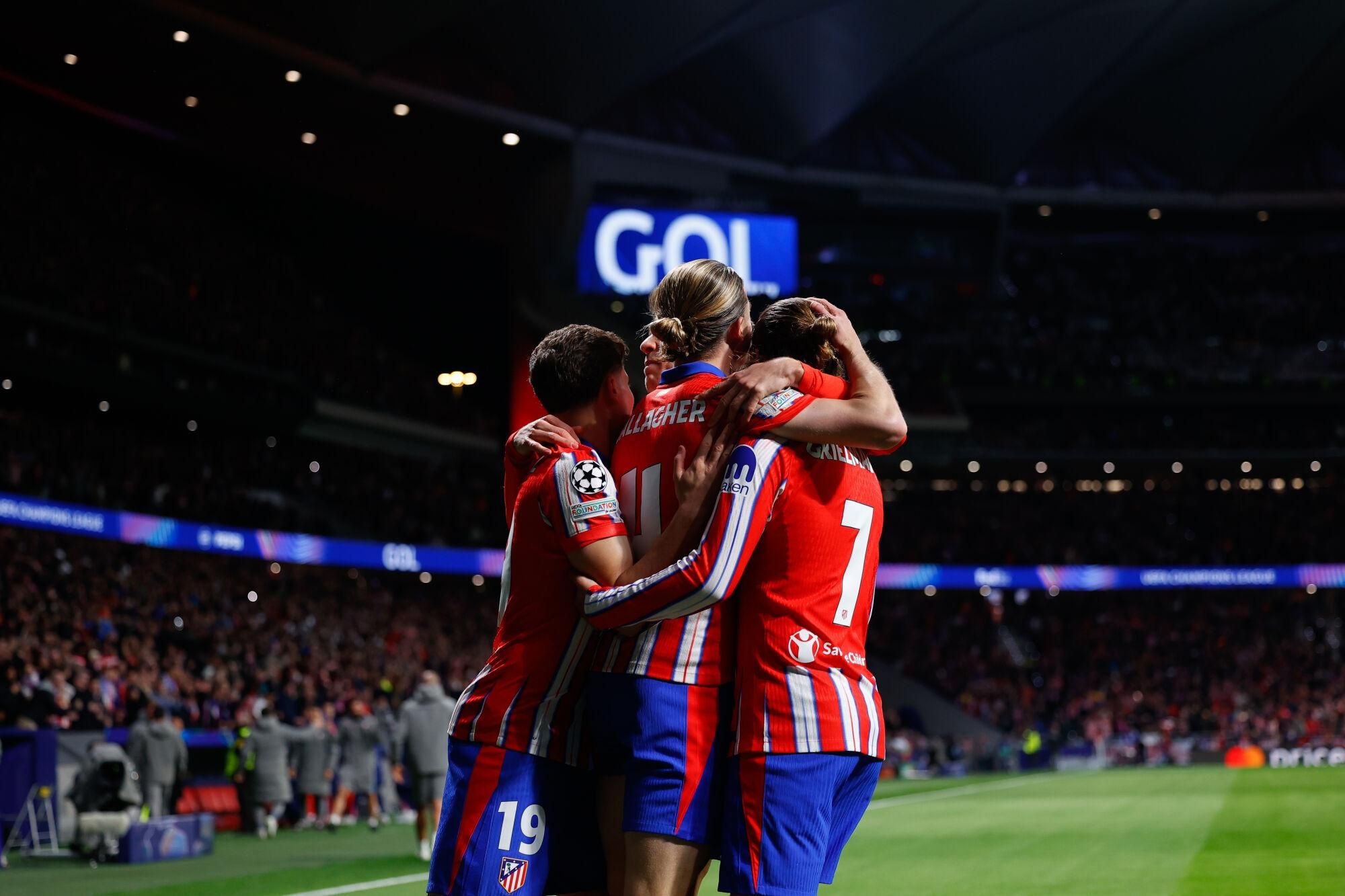 Conor Gallagher of Atletico de Madrid celebrates a goal during the UEFA Champions League 2024/25  League Round of 16 Second Leg match between Atletico de Madrid and Real Madrid CF, at Riyadh Air Metropolitano stadium on March 12, 2025, in Madrid, Spain. AFP7 12/03/2025 ONLY FOR USE IN SPAIN. Dennis Agyeman / AFP7 / Europa Press;2025;SPAIN;SPORT;ZSPORT;SOCCER;ZSOCCER;Atletico de Madrid v Real Madrid CF - UEFA Champions League 2024/25  League Round of 16 Second Leg;