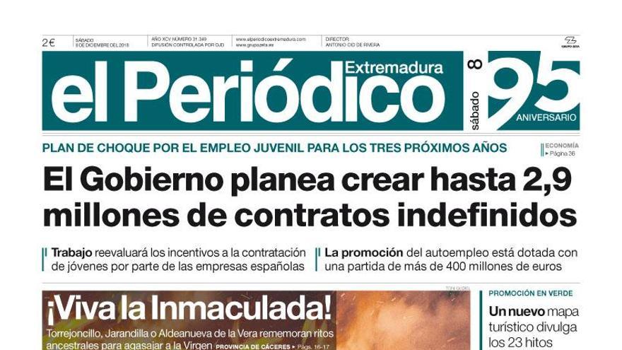 Esta es la portada de EL PERIÓDICO EXTREMADURA correspondiente al día 8 de diciembre del 2018