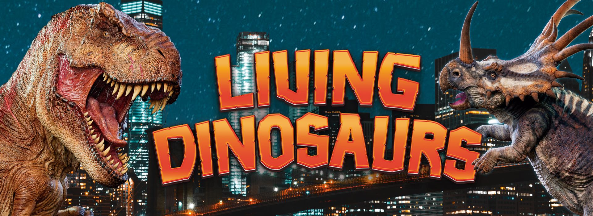 Cartel de la exposición &quot;Living Dinosaurs&quot; que abre en Coia dentro de las atracciones de Navidad en Vigo 2021.