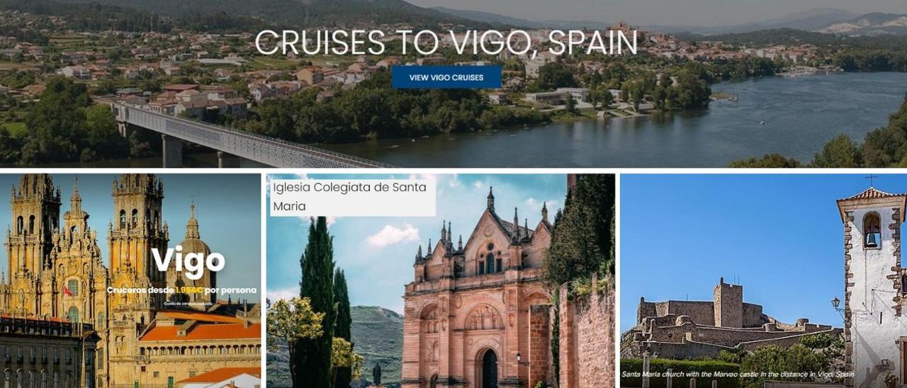 Algunas de las erratas sobre Vigo que promocionan varias navieras de cruceros.