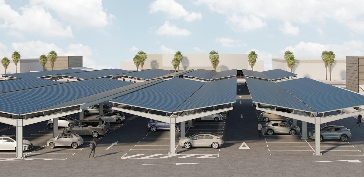Ilustración de las Pergolas fotovoltaicas en el Parking