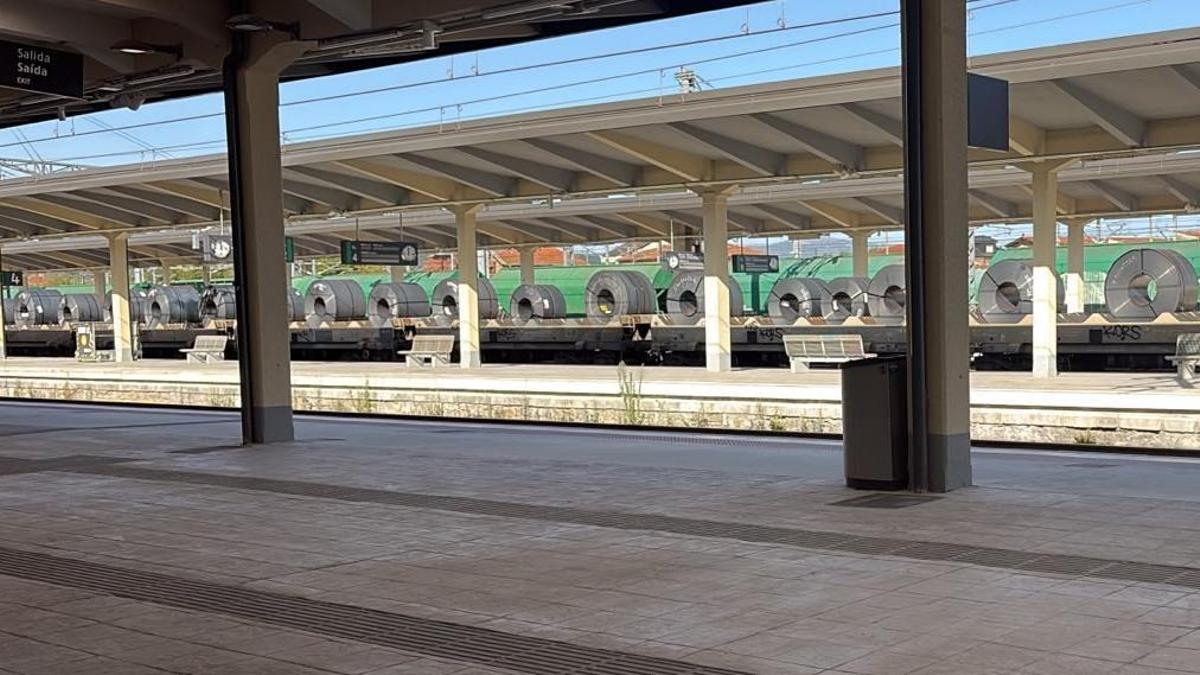 Un tren de mercancías de la línea desviada a Zamora.