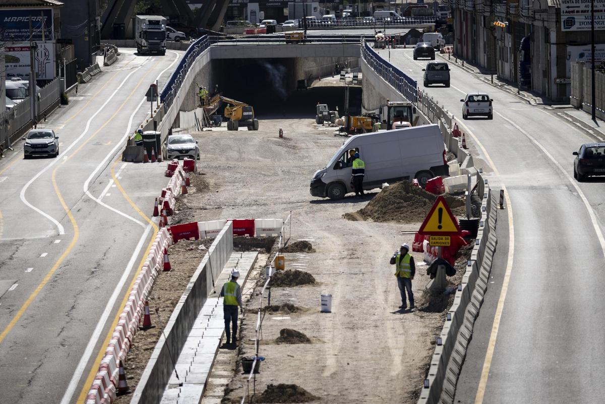 Imagen de archivo de las obras en la A-68, del pasado mes de marzo de 2025, cuando estaban mucho menos avanzadas.