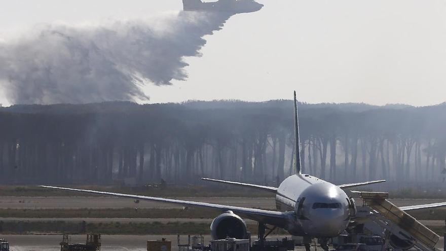 Una avioneta realiza tareas de extinción en la zona afectada.