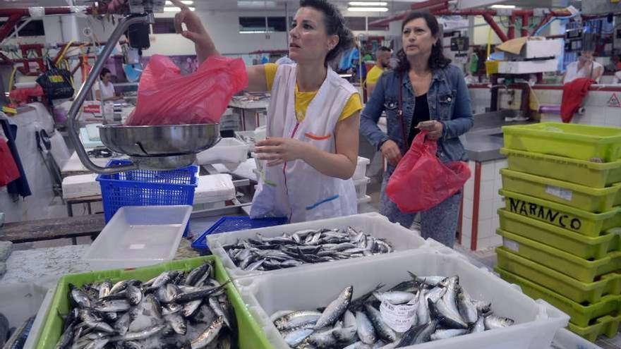 Un puesto en el mercado de Cambados con sardina antes del cierre de la pesquería. // Iñaki Abella