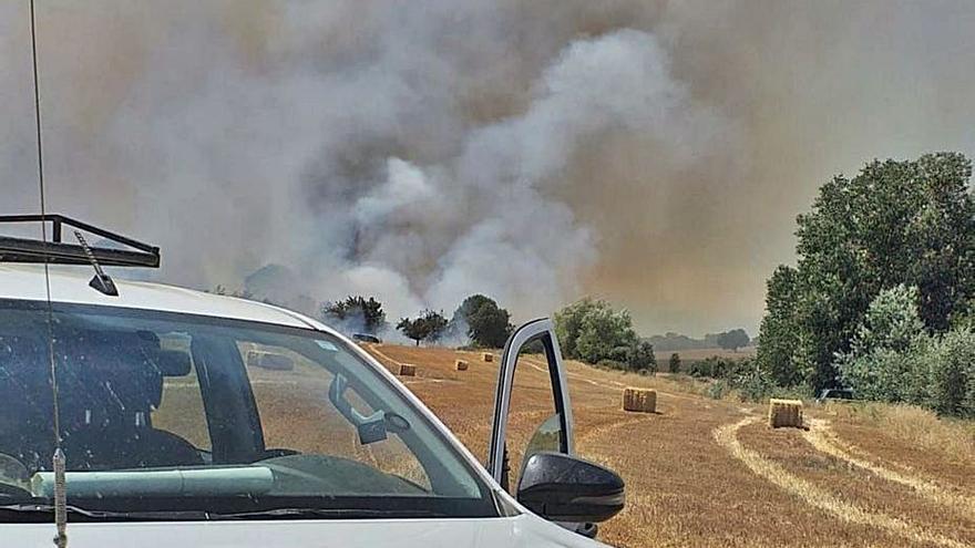 Humo del incendio surgido entre Navianos y Villaveza. | L. O. Z.