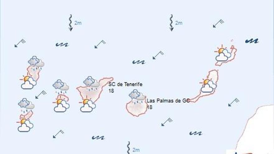 Cielos nubosos y probabilidad de lluvias débiles en Canarias