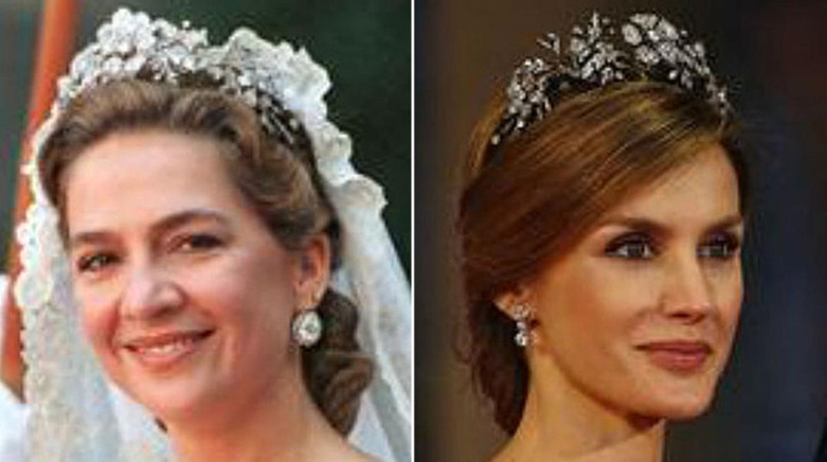 Cristina, el dia del seu casament, i Letizia, dilluns, amb la mateixa tiara. Cristina, el dia del seu casament, i Letizia, dilluns, amb la mateixa tiara.