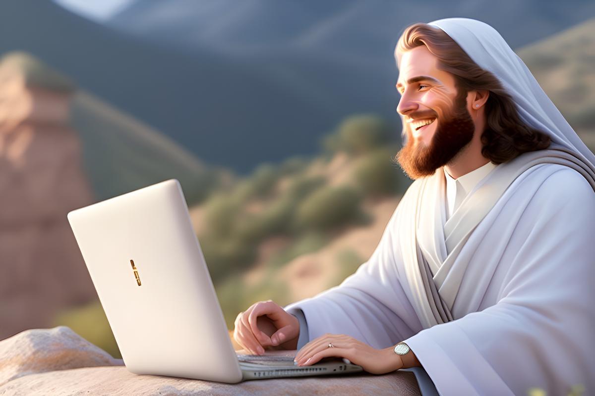 "Jesucristo con portátil y reloj inteligente" es una imagen generada por los Salesianos de Svilla