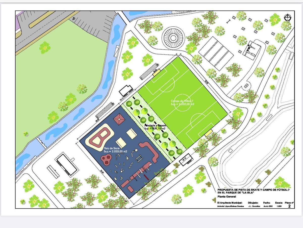 Imagen del proyecto de la pista de skate, parkour y campo de fútbol en Plasencia.