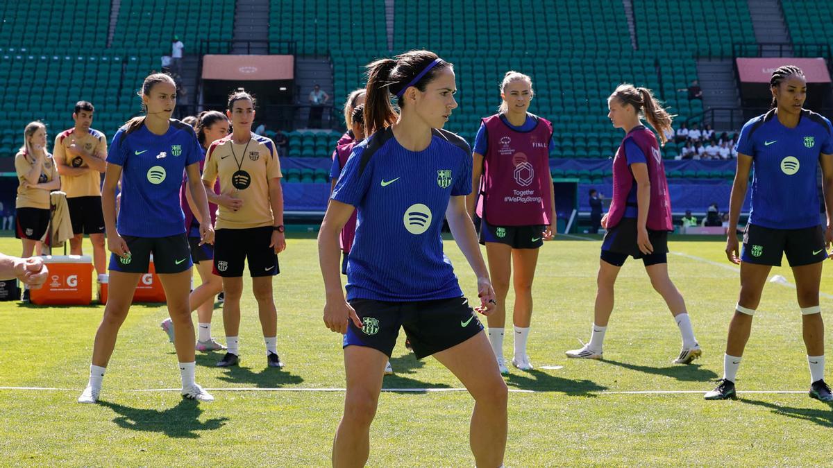 El FC Barcelona femenino durante el entrenamiento de este viernes en Lisbo para disputar mañana la final de la Liga de Campeones femenina contra el Arsenal
