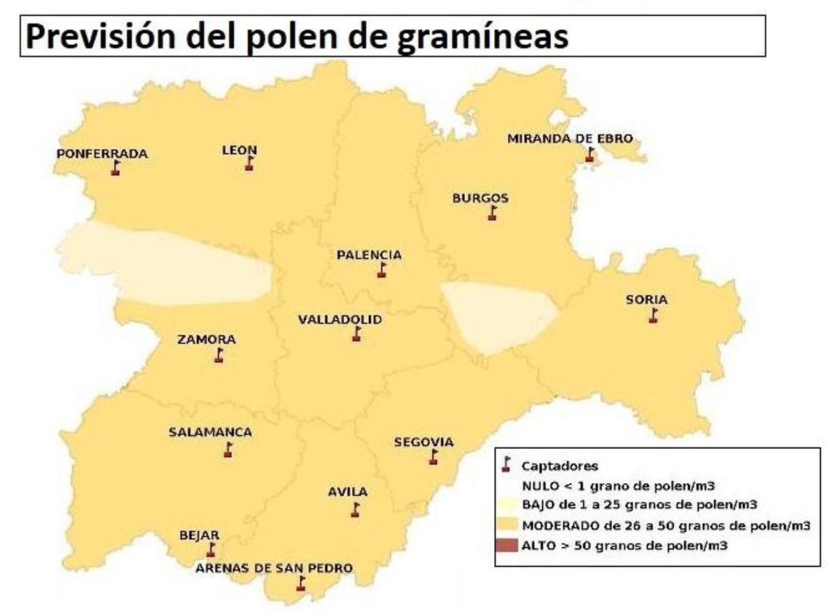 Mapa de previsión del polen de gramíneas