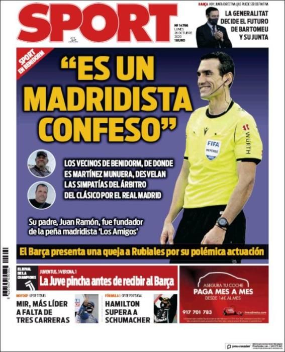 Portada SPORT lunes 26 octubre 2020