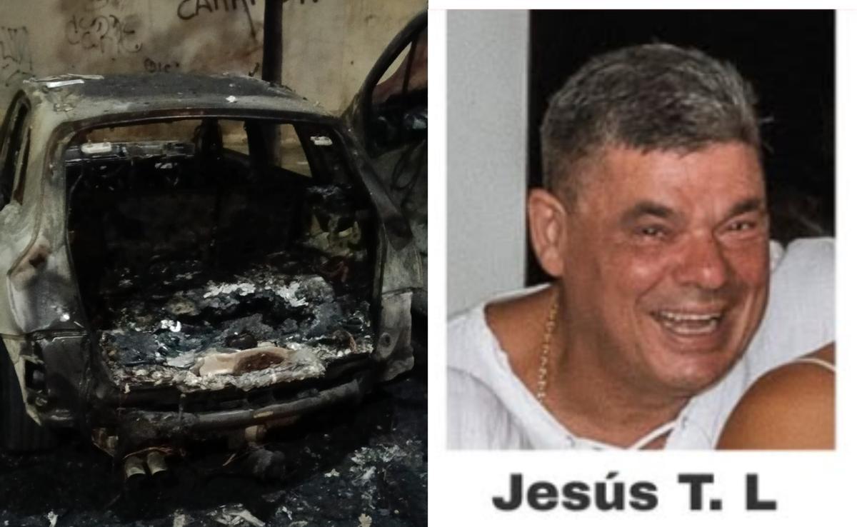 A la derecha, el hombre desaparecido desde el pasado miércoles en Alicante y, a la izquierda, su vehículo particular quemado.