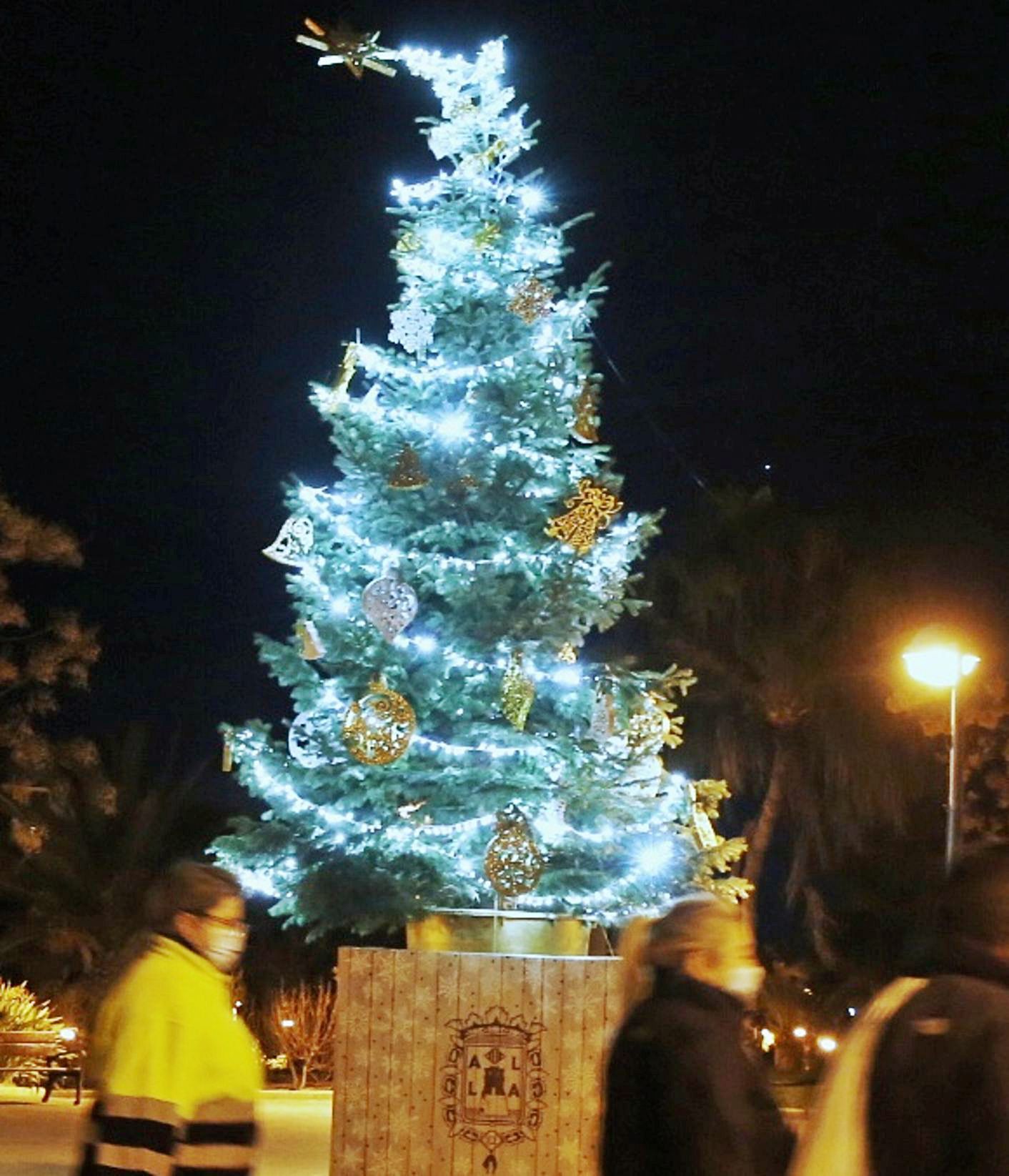El árbol de Navidad que adorna la plaza de Juan Pablo II, en el PAU 1 