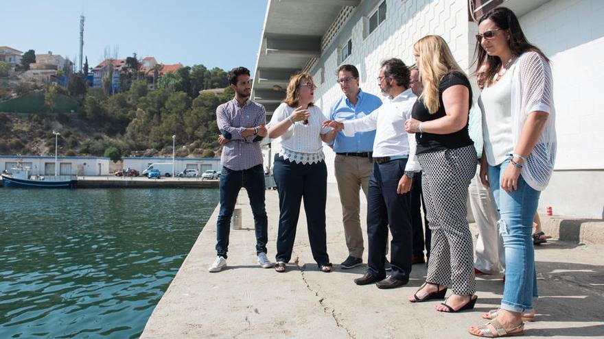 El consejero (en el centro) comprueba el estado del muelle