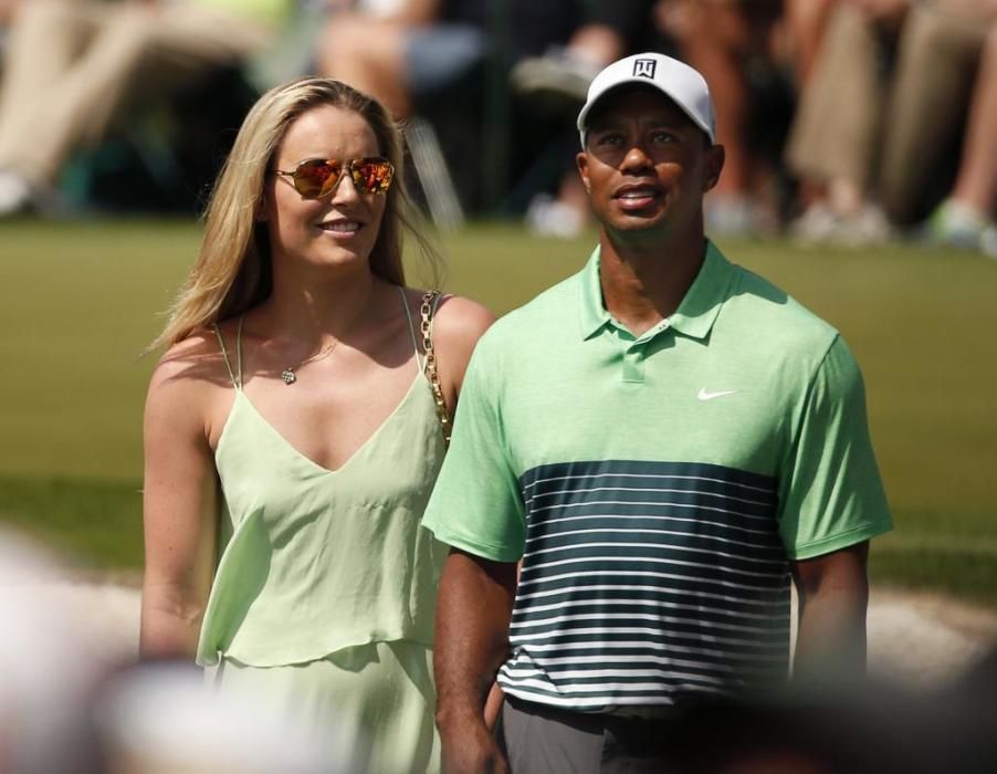 La esquiadora junto a su expareja Tiger Woods.