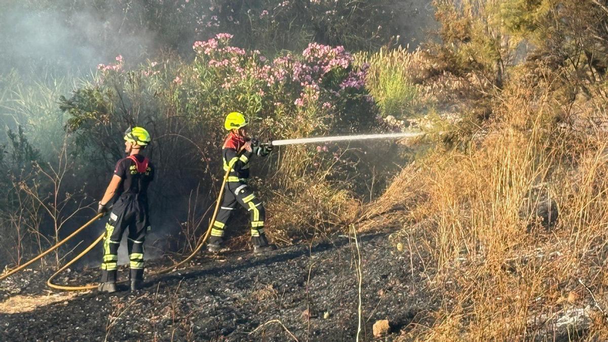 Bomberos intervienen en un incendio de pastos en una imagen de archivo.
