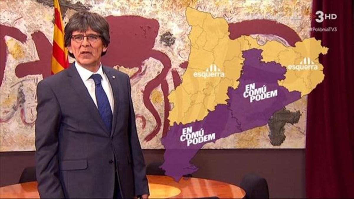 El 'president' de 'Polònia' (Queco Novell) con el terrible mapa (TV-3)
