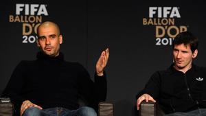 Pep Guardiola y Lionel Messi, en la gala del Balón de Oro en enero del 2012.