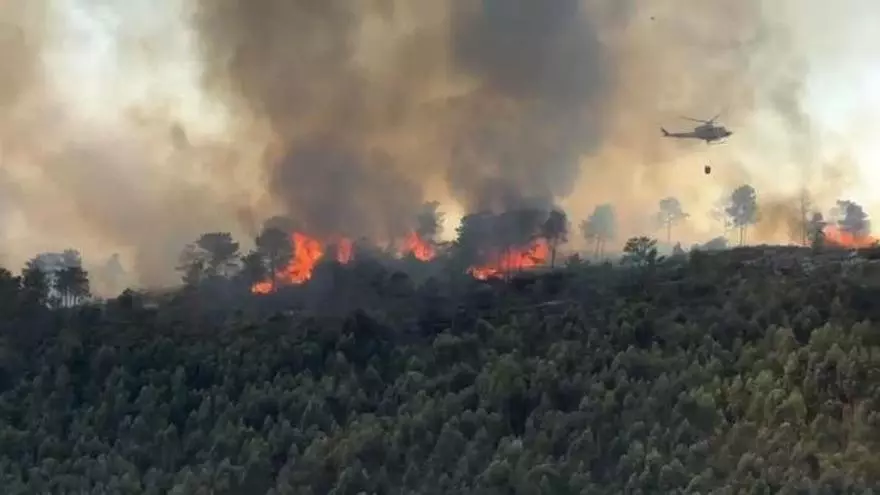 Así se ve el incendio de Casas de Millán desde el municipio