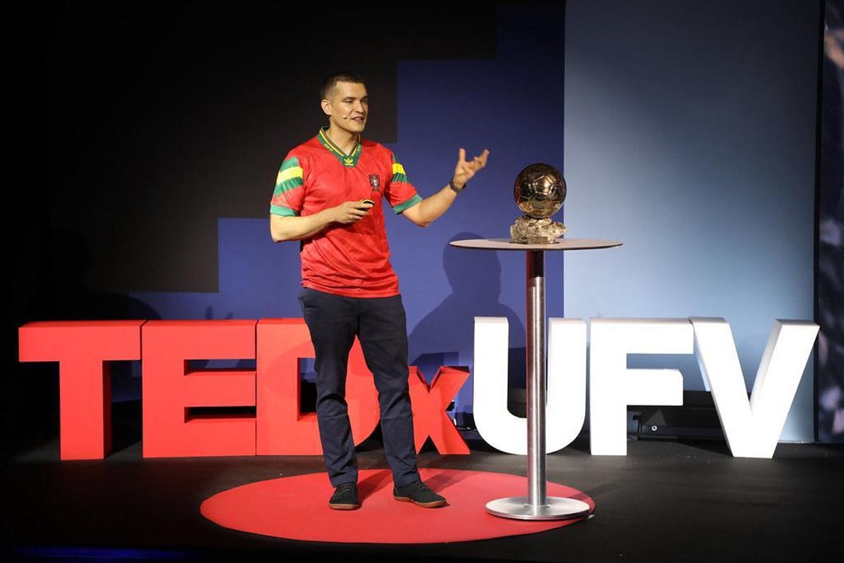 Paulo Futre Jr, durante la charla TEDxUFV.