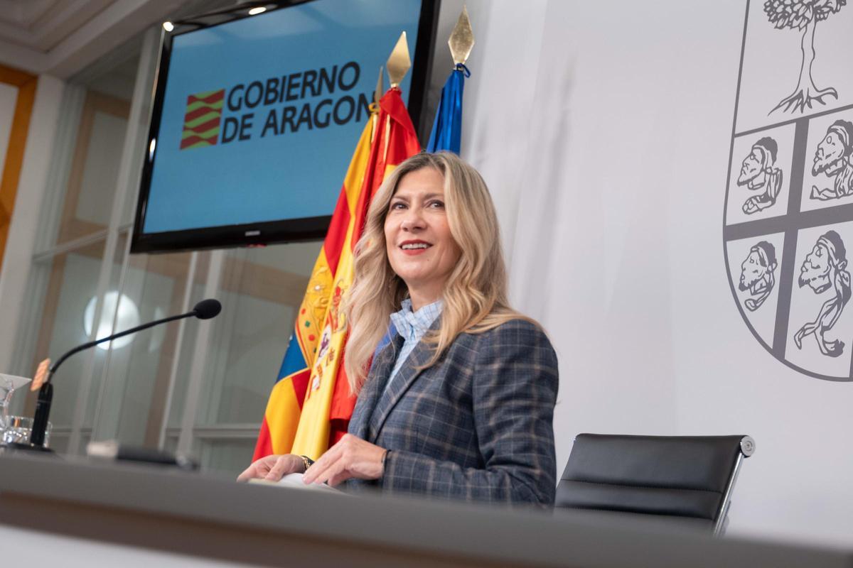 La vicepresidenta del Gobierno de Aragón y portavoz, Mar Vaquero, en la rueda de prensa posterior al Consejo de Gobierno de este miércoles.