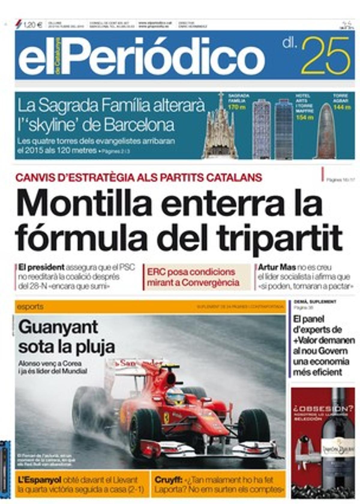 EL PERIÓDICO, a més de les notícies de portada, destaca a les pàgines interiors que els vessaments posen la petroquímica de Tarragona a la picota i presenta els 10 joves científics que investiguen a Catalunya i han estat premiats amb més fons per la UE. També realça que la UGT va fer un ’pelotazo’ d’1,8 milions d’euros en la compravenda d’uns solars del Raval barceloní; que la demanda de vols de llarga distància dobla l’oferta de Barcelona-el Prat; que els clàssics del pop busquen refugi en les arrels del blues i del folk. L’oferta es completa amb les claus de Johan Cruyff i amb la informació de la jornada dominical de l’alta competició al quadern ’Esports’.