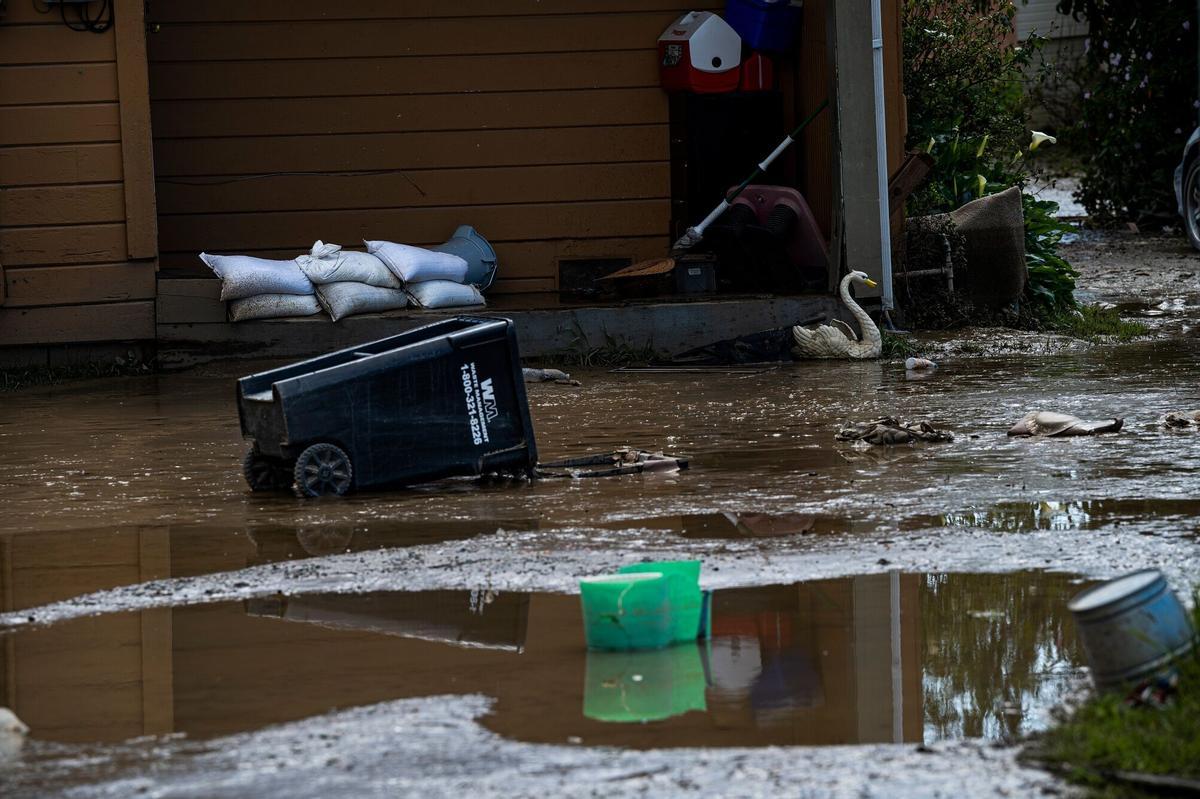 Campos inundados en Pájaro (California) debido al paso de un río atmosférico