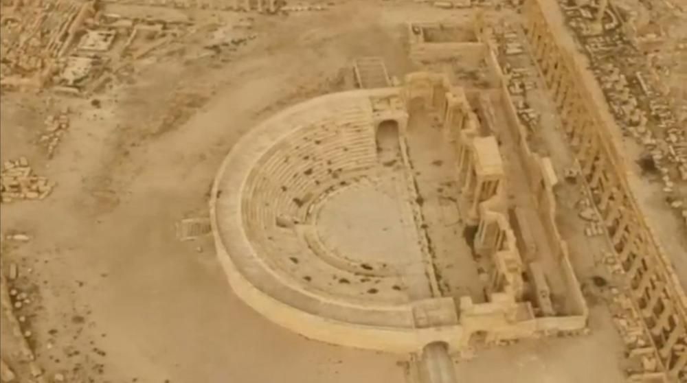 Vista aérea del estado de Palmira, la ciudad en ruinas recuperada por las tropas sirias después de la ocupación del Daesh.