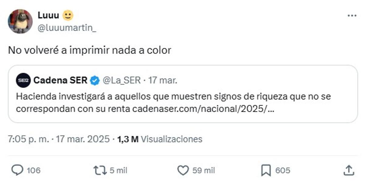 Post publicado por un usuario de X